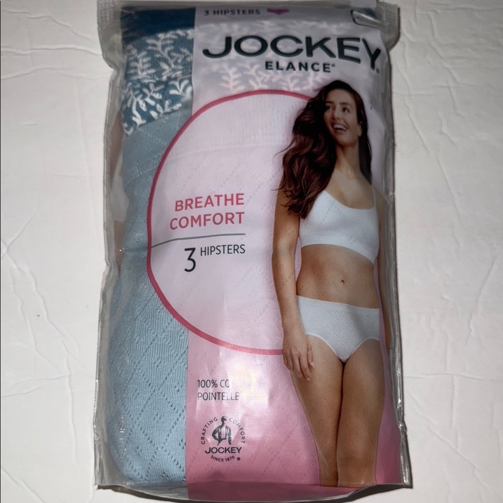 New Jockey Elance 3 Hipsters Panties 100% Cotton Pointelle Blue Multi Sz 9 XXL